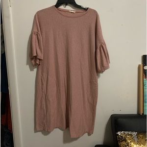 Easel Red Horizontal Striped Dress with Layered Sleeves and POCKETS- Sz L